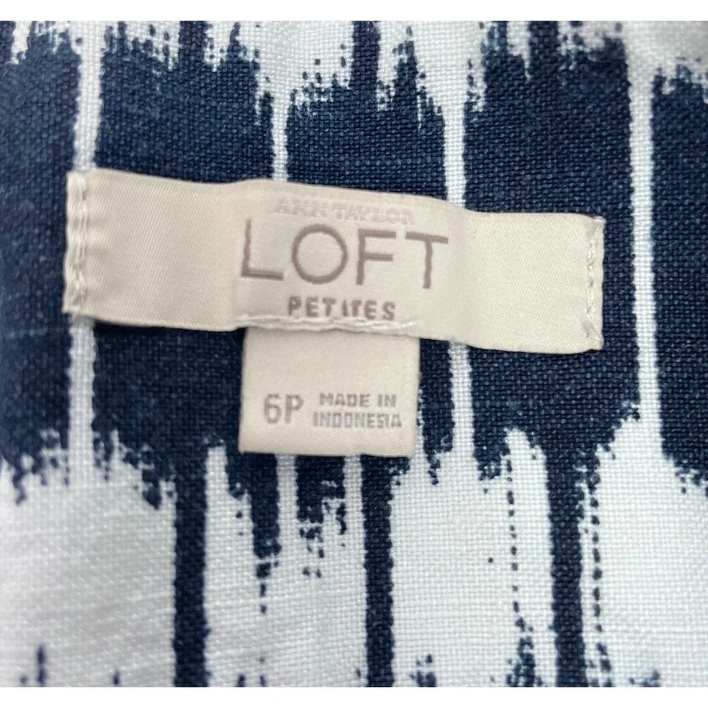 Ann Taylor LOFT Skirt‎ 6P Blue White Linen A-Line